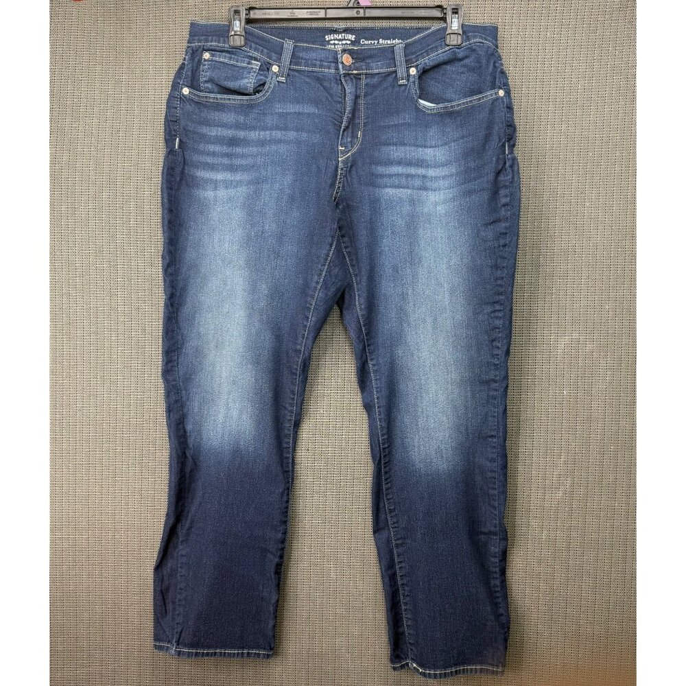 Levi Strauss Womens Size 20M Blue Signature Curvy Straight Jeans Dark Wash Denim